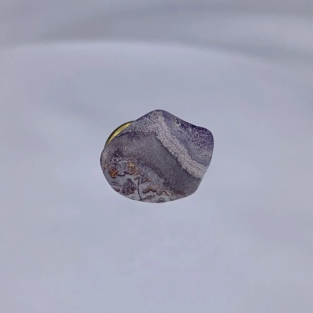 Gray Crazy Lace Agate Tie Tack Lapel Pin Banded Grey Vintage O1